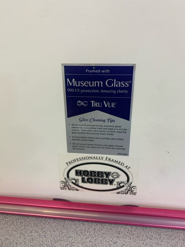 WATERCOLOR UNICORN IN PINK METAL FRAME.