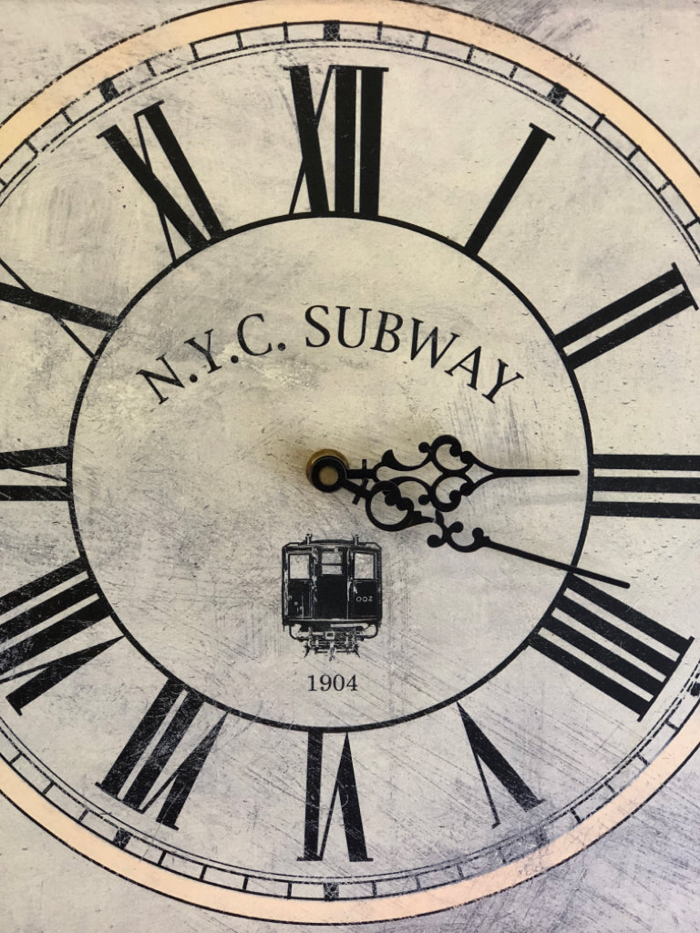 SQUARE BLACK DISTRESSED WALL CLOCK NYC SUBWAY.