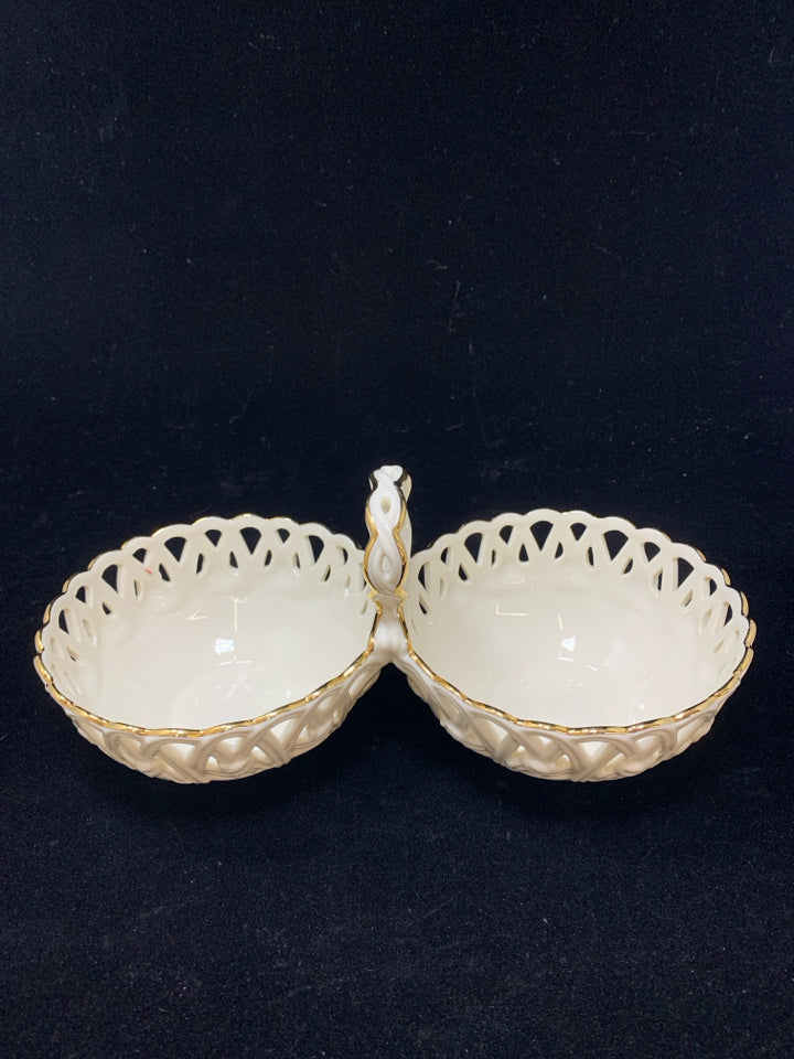 LENOX DOUBLE BASKET WEAVE CANDY DISH.