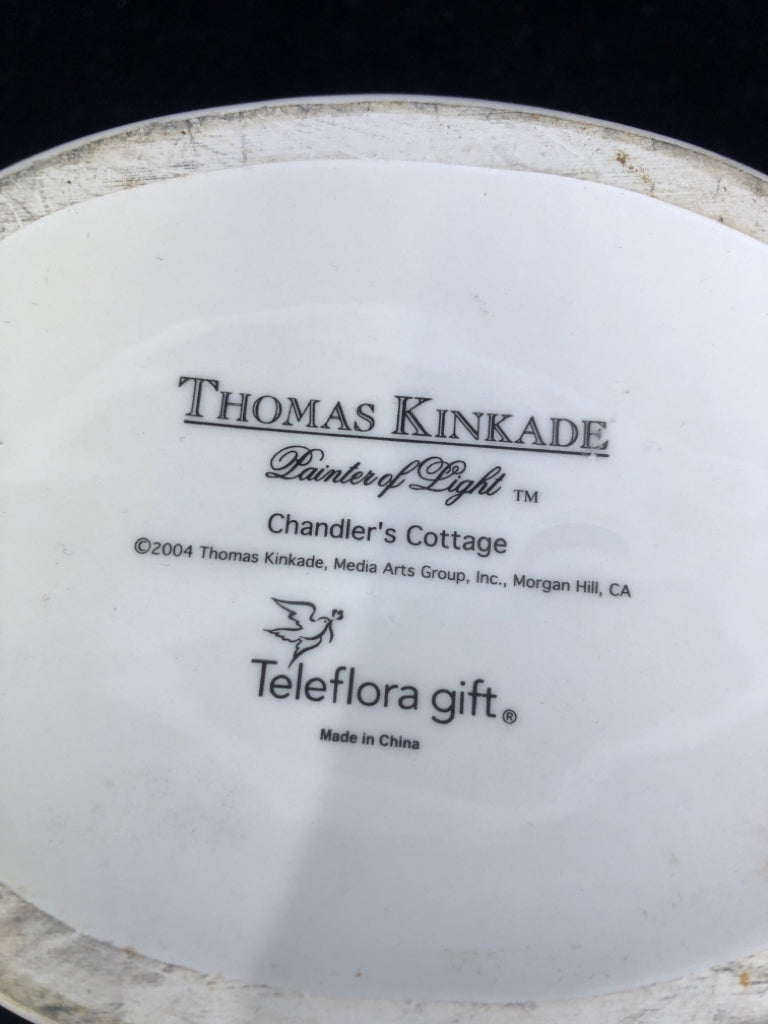 THOMAS KINKADE WATERING CAN WITH GOLD TRIM PLANTER.