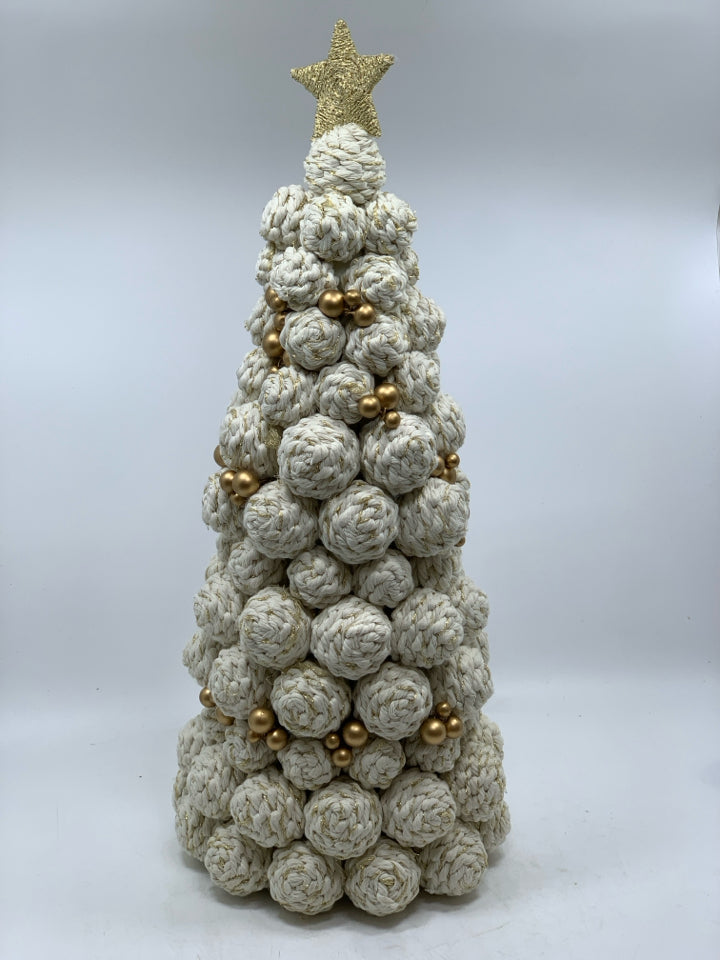WOVEN MACRAME BALL TREE W/GOLD STAR.