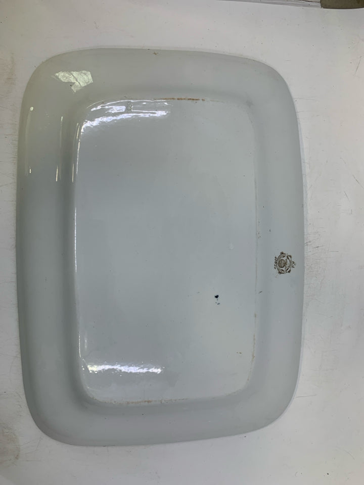 VTG SPRING BROWN FLOWERS RECTANGLE PLATTER.