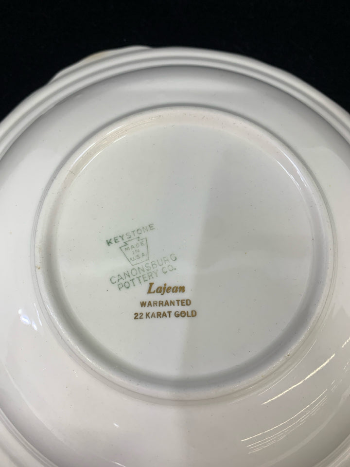 VTG SERVING BOWL IVORY GOLD DESIGN W/ COLORFUL BOUQUET.