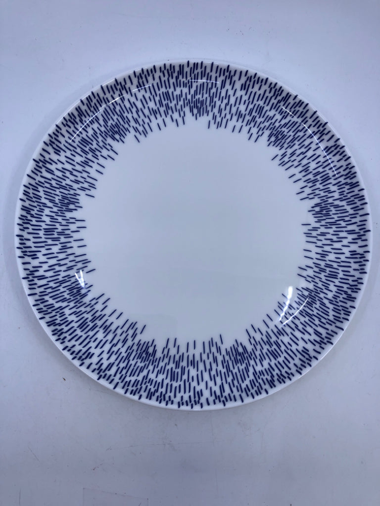 4 WHITE DINNER PLATES W/ BLUE LINED EDGE MIKASA.