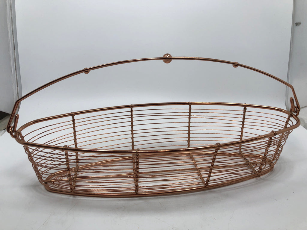 ROSE GOLD OBLONG BASKET W/HANDLE.