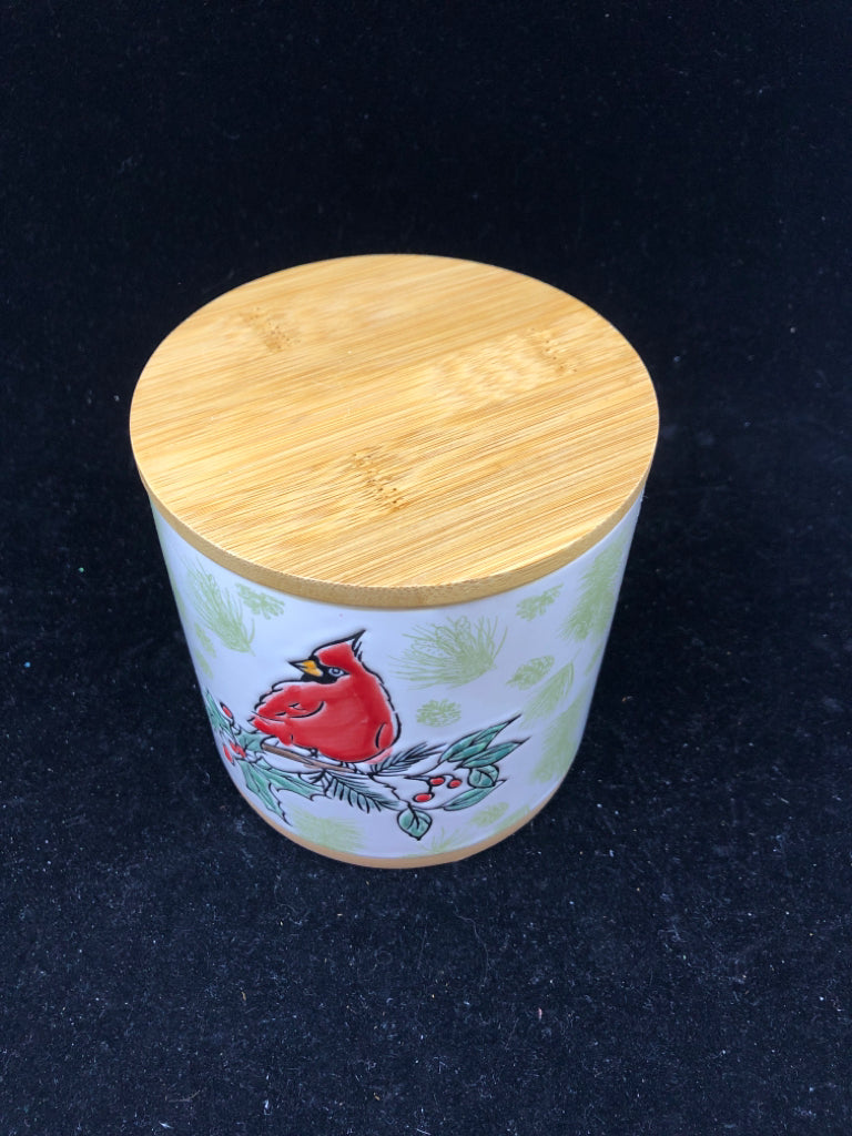 CARDINAL CANISTER W WOOD LID.