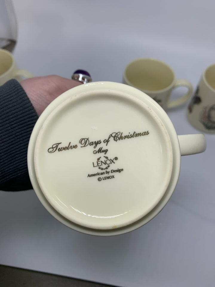 NIB LENOX TWELVE DAYS OF CHRISTMAS 4 PC MUG SET.