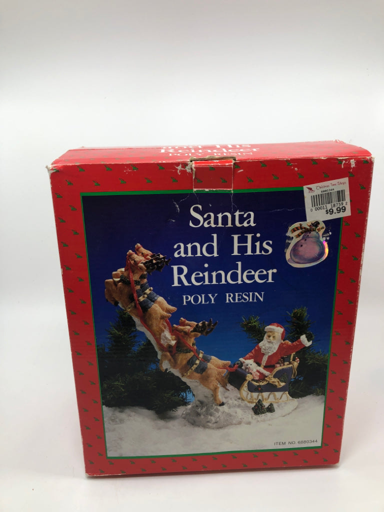 SANTA AND HIS REINDEER FIGURINE W/BOX.