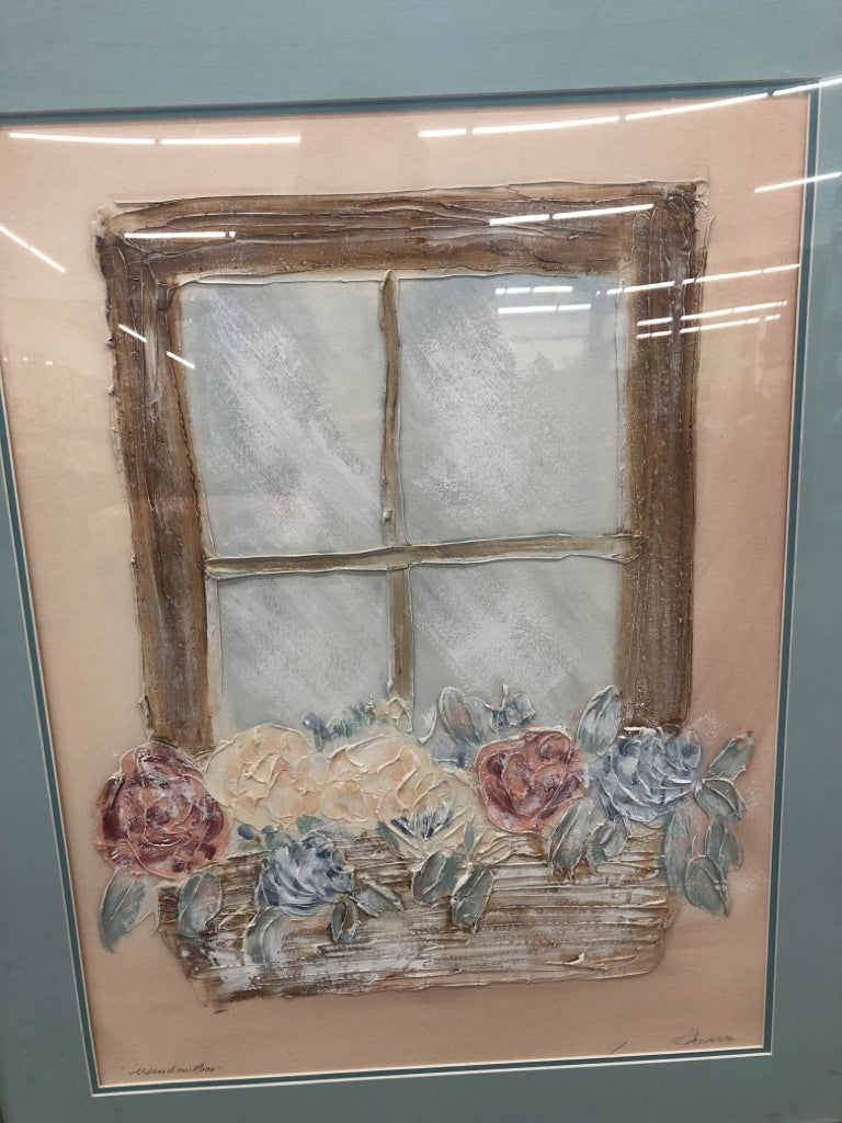TEXTURES FLORAL WINDOWSILL PAINTING IN CANVAS.