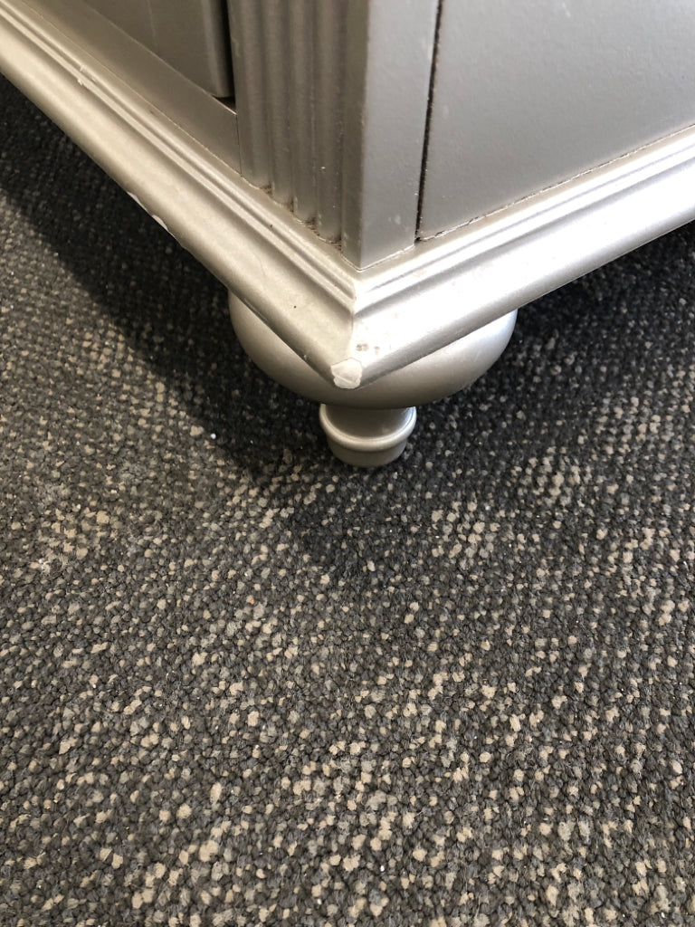 SILVER ARMOIRE W/MIRRORED DOOR & 2 DRAWERS *MINOR WEAR.