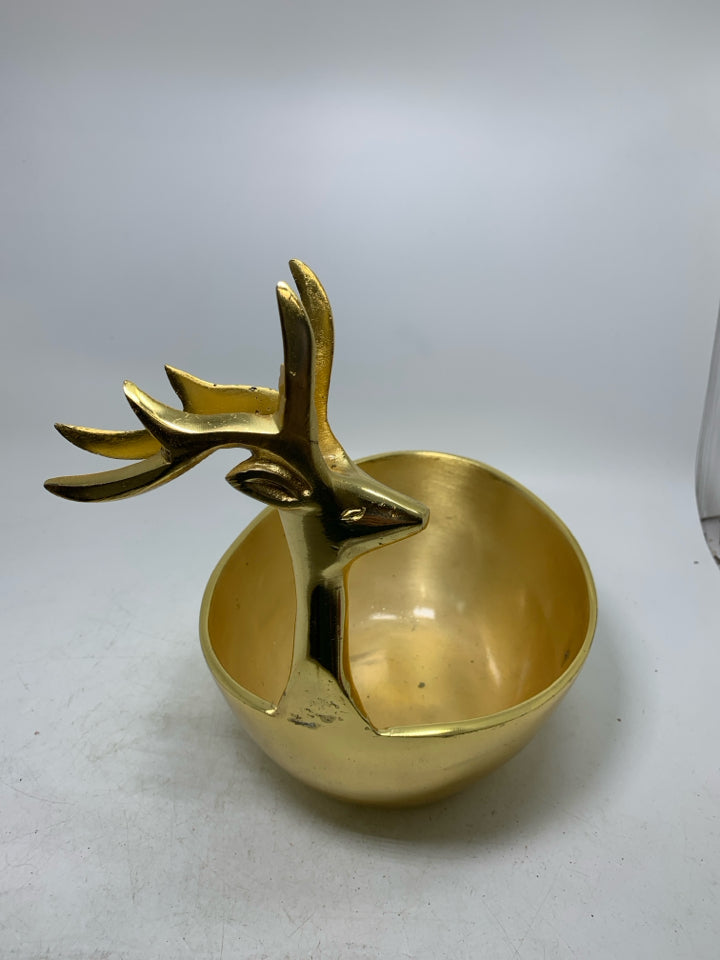 GOLD METAL REINDEER BOWL.