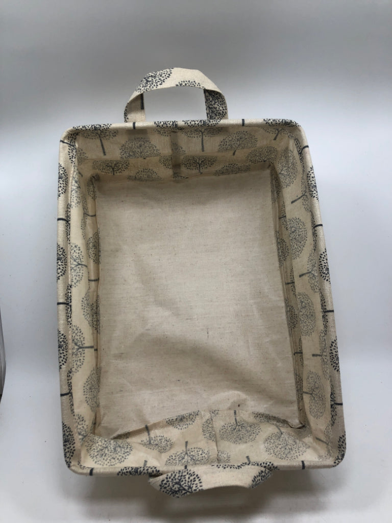 TREE PRINT FABRIC STORAGE BIN W/HANDLES.