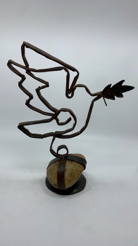 ROCK & BIRD METAL SCULPTURE.