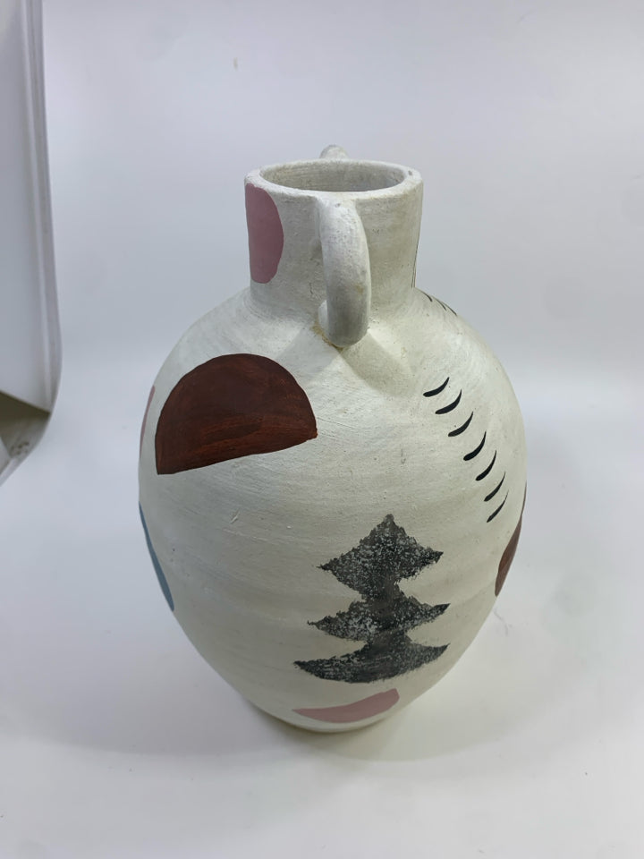 HAND-PAINTED ABSTRACT TERRA COTTA VASE.
