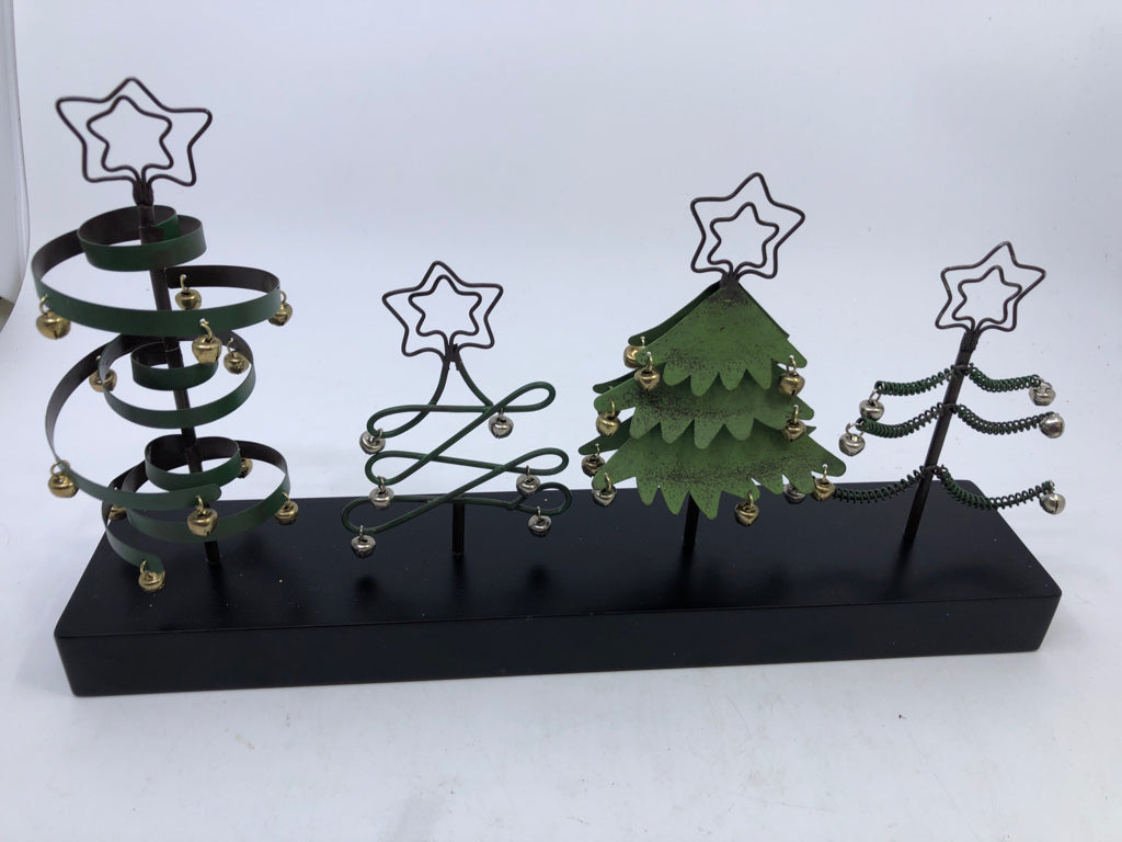 METAL CHRISTMAS TREES ON STAND W BELLS.