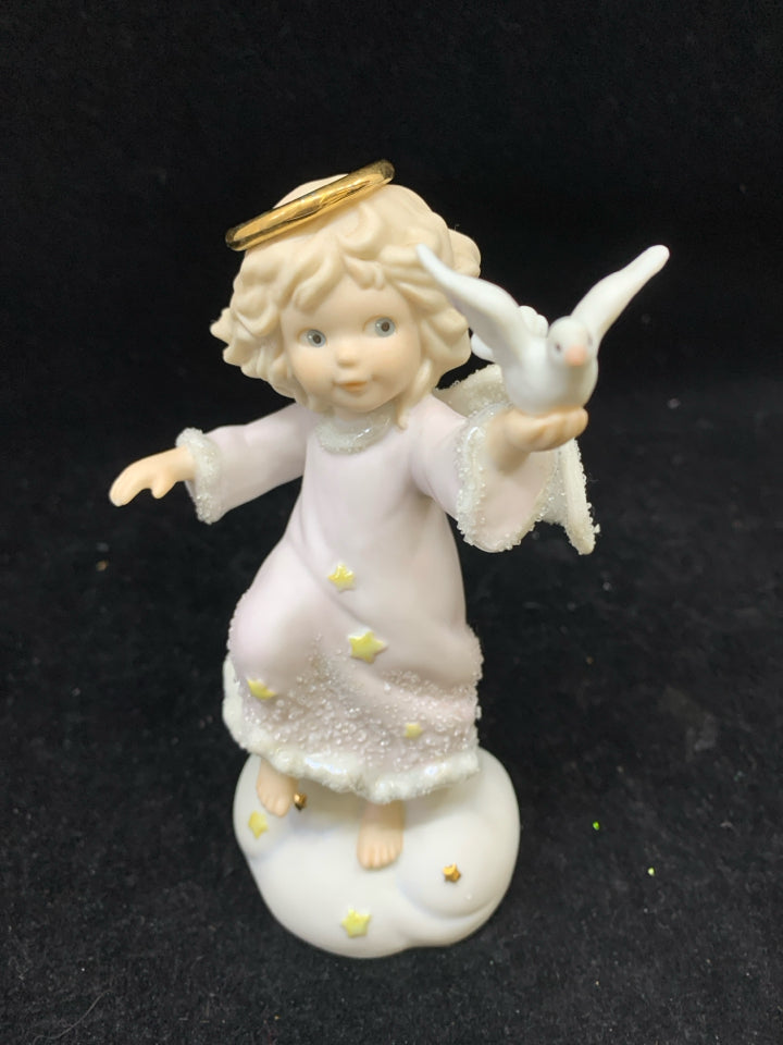 WHITE ANGEL GIRL HOLDING DOVE.