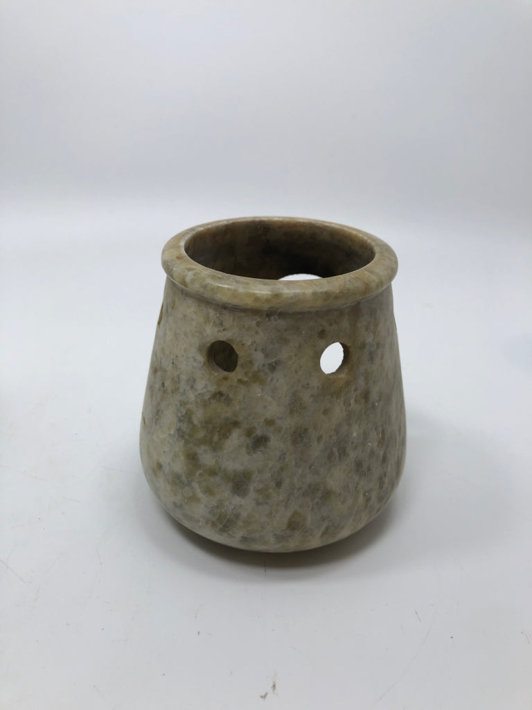 TAN STONE TEA LIGHT WAX WARMER.