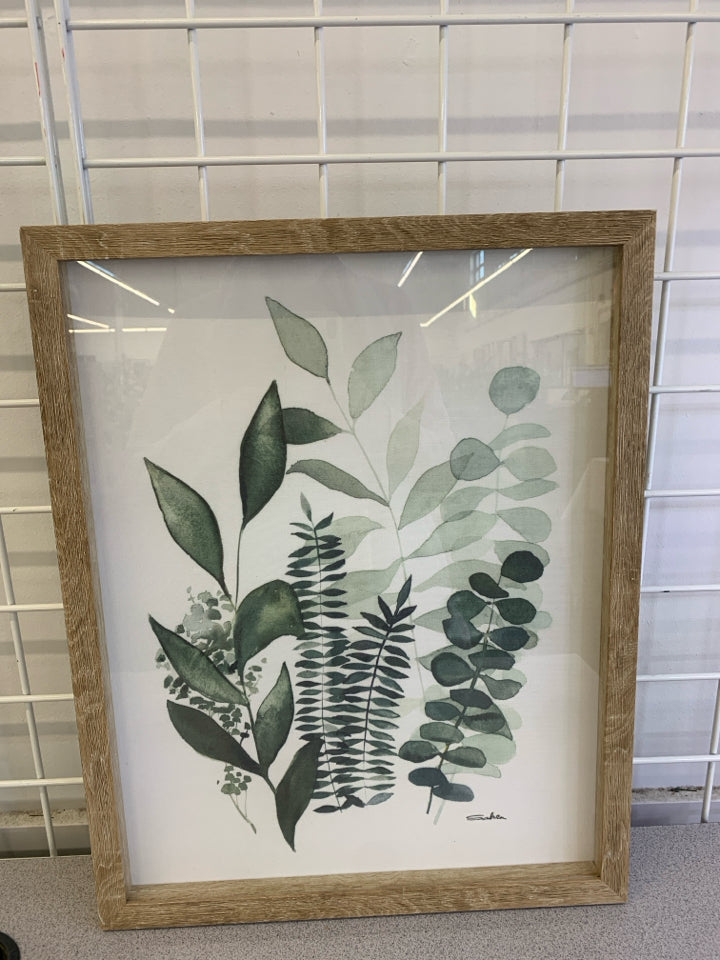 FERNS WATERCOLOR PAINTING IN LT WOOD FRAME.