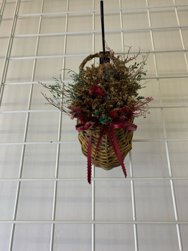 SMALL ROUND WALL HANGING BASKET W FAUX FLORAL.