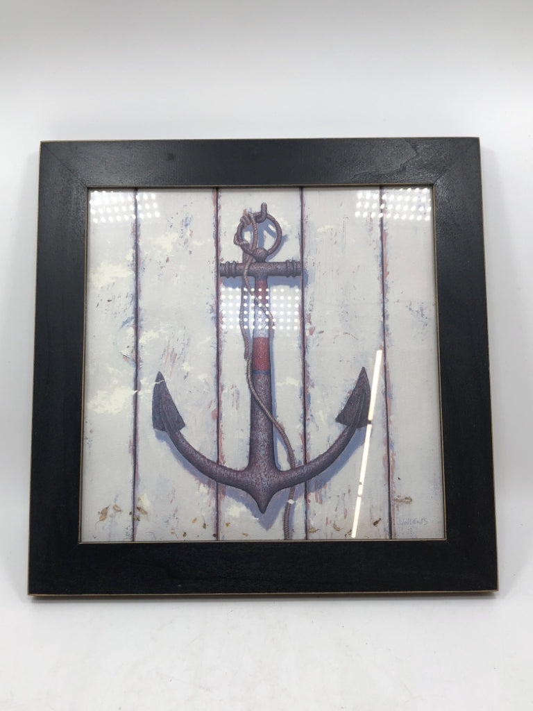 ANCHOR PRINT IN BLACK WOOD FRAME.