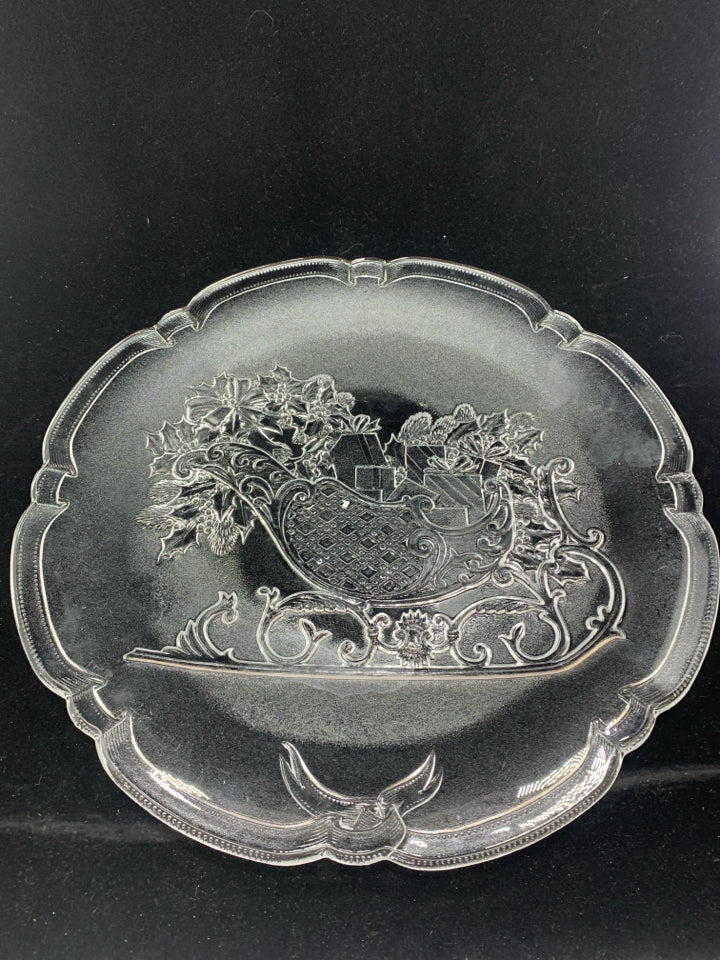 SLEIGH EMBOSSED CLEAR CUT GLASS PLATTER.