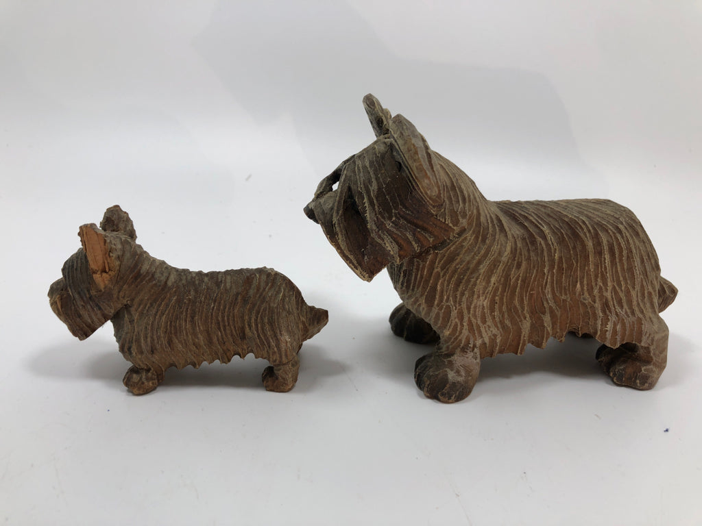 2 HAND-CARVED TERRIER DOGS.