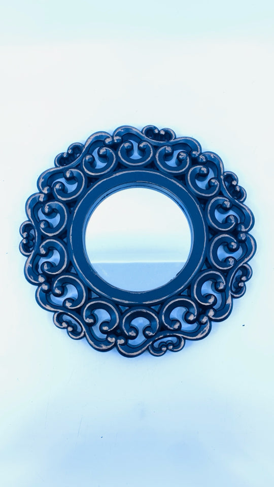 BLACK GOLD ACCENT SCROLL MIRROR.
