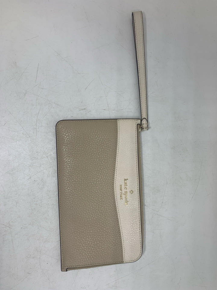 Kate Spade Cream/Tan Wristlet Medium L-Zip Pebbled Leather Wristlet
