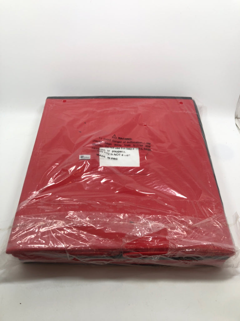 RED FABRIC ORNAMENT STORAGE BOX.