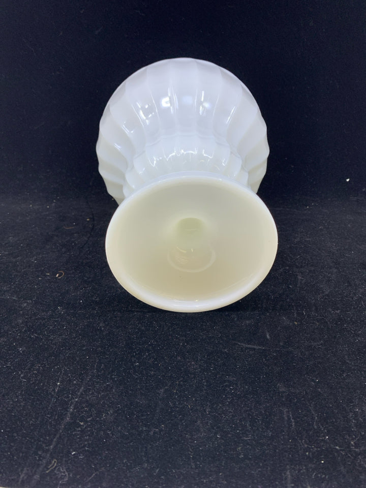 VTG MILK GLASS PEDESTAL VASE.