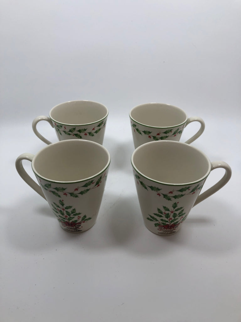 4 HOLIDAY LENOX MUGS.