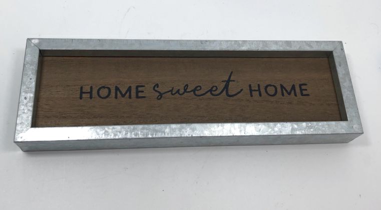 HOME SWEET HOME GALVANIZED BLOCK SIGN.