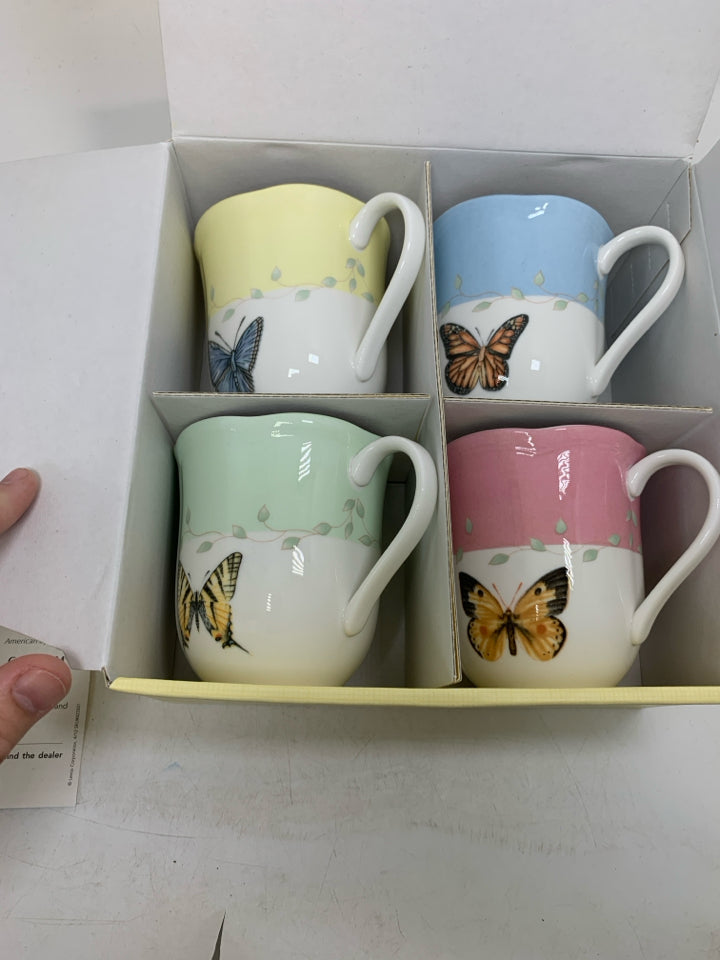 NIB 4 LENOX BUTTERFLY MEADOW MUGS.