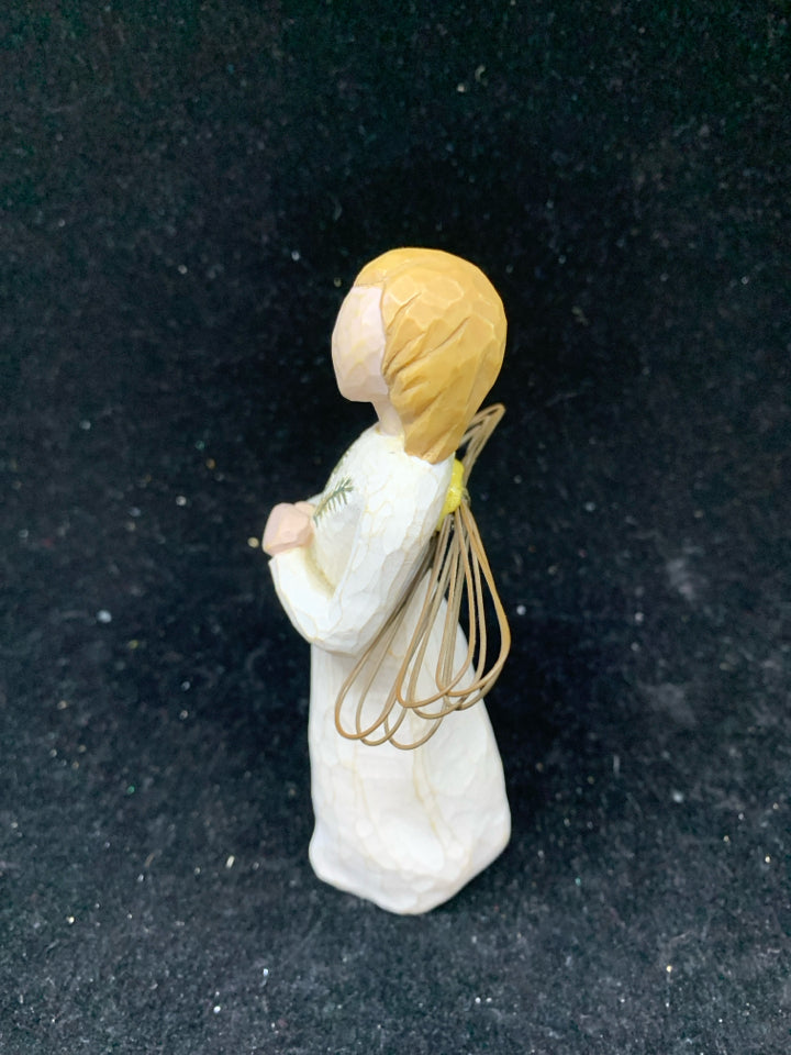 "ANGEL OF REMEMBRANCE" GIRL HOLDING GREEN LEAVES-WILLOW TREE.