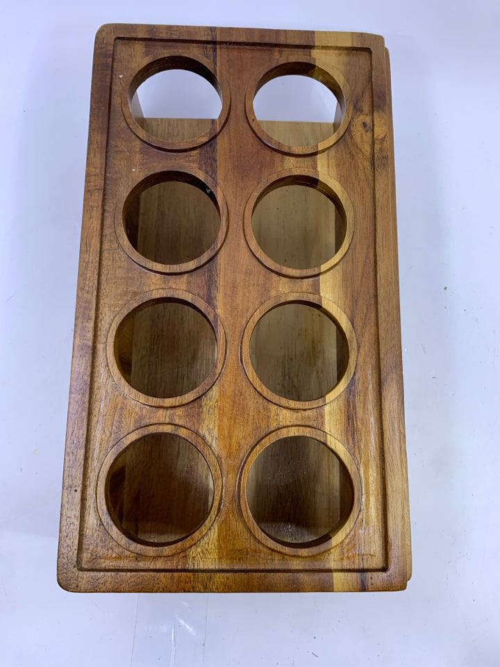 WOODEN SPICE JAR HOLDER.