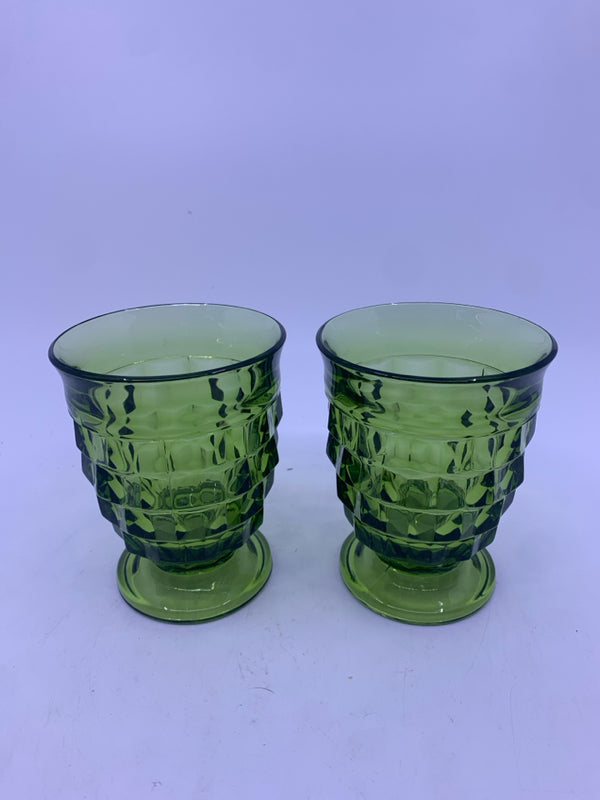 2 GREEN FOOTED GLASSES.