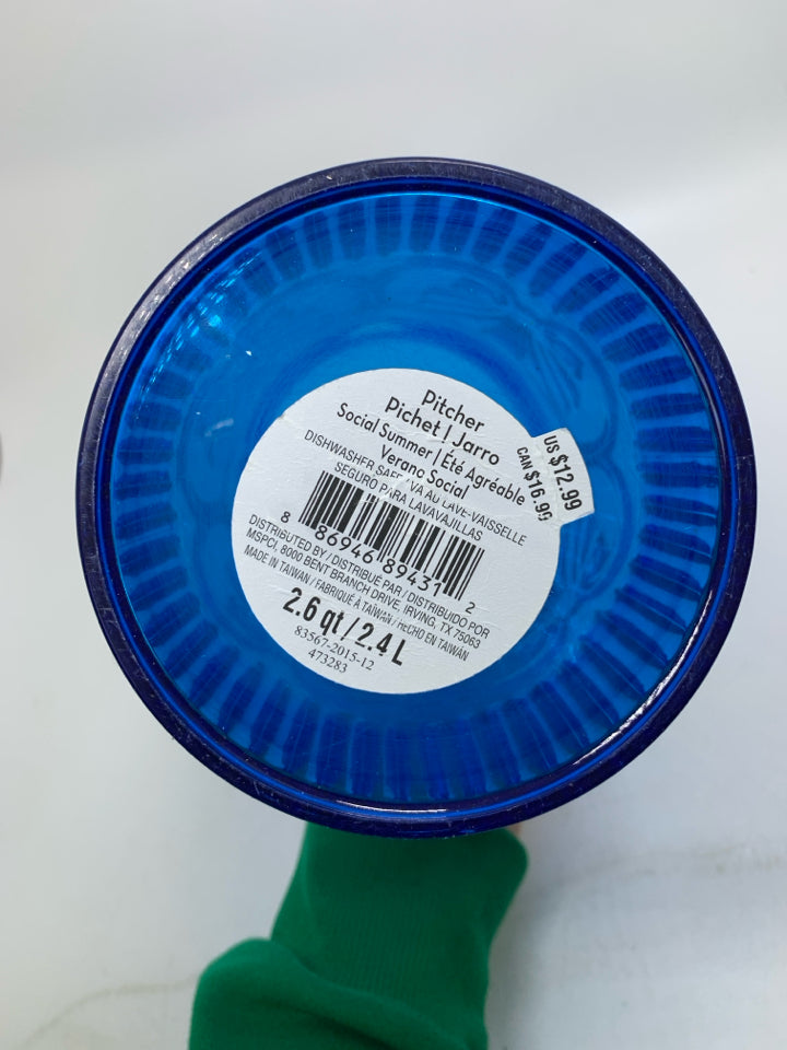 DARK BLUE TEXTURED PLASTIC PITCHER.
