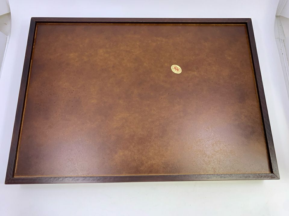 WOOD TRAY W/GLOBE PRINT INSIDE W/HANDLES.