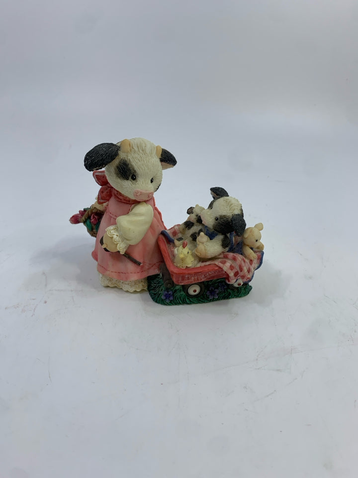 COW WITH BABY IN WAGON MOOVIN INTO SPRING-MARYS MOO MOO -IN BOX.