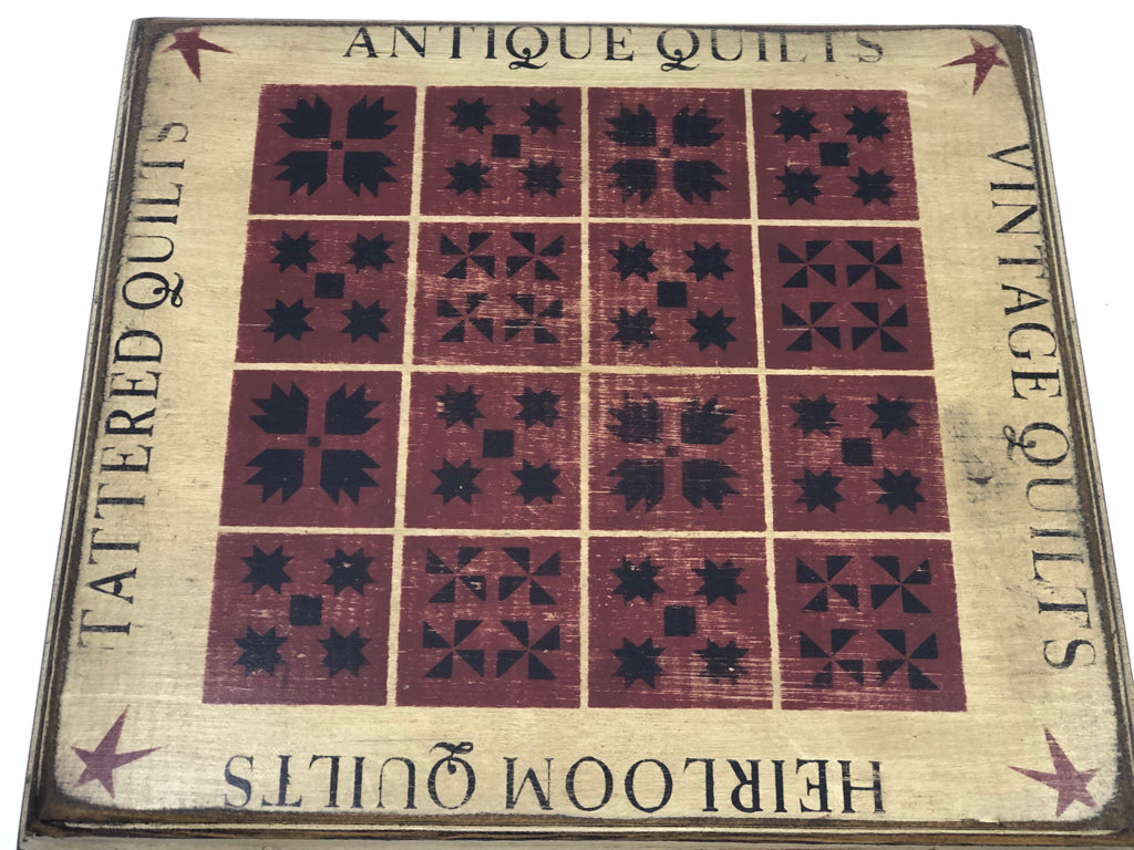PRIMITIVE VINTAGE QUILTS WOOD SIGN.