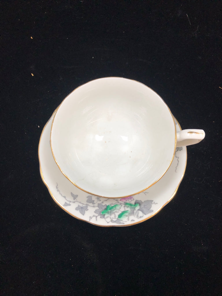 VTG FLOWER TEACUP/SAUCER.