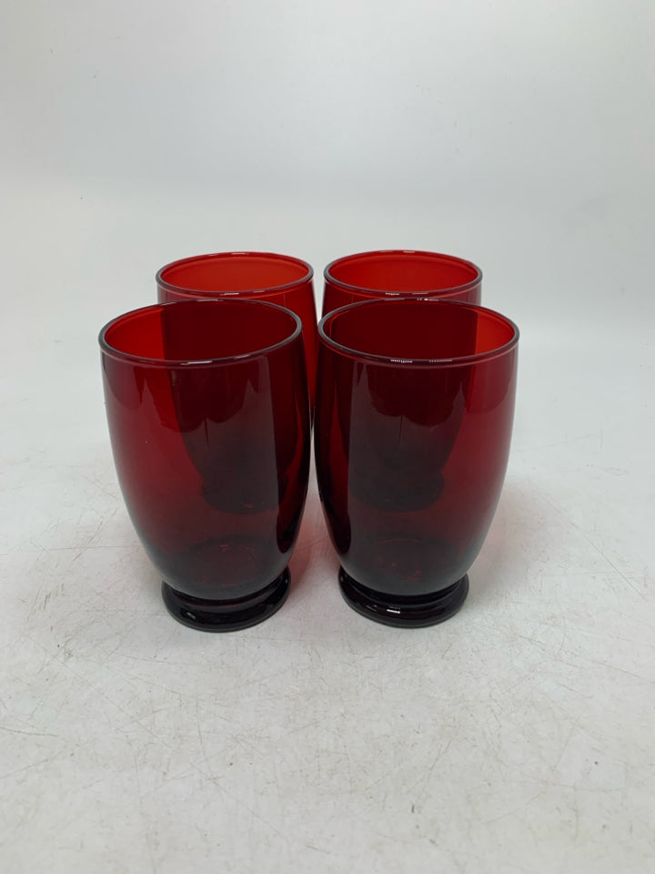 4 VTG RUBY RED JUICE TUMBLERS.