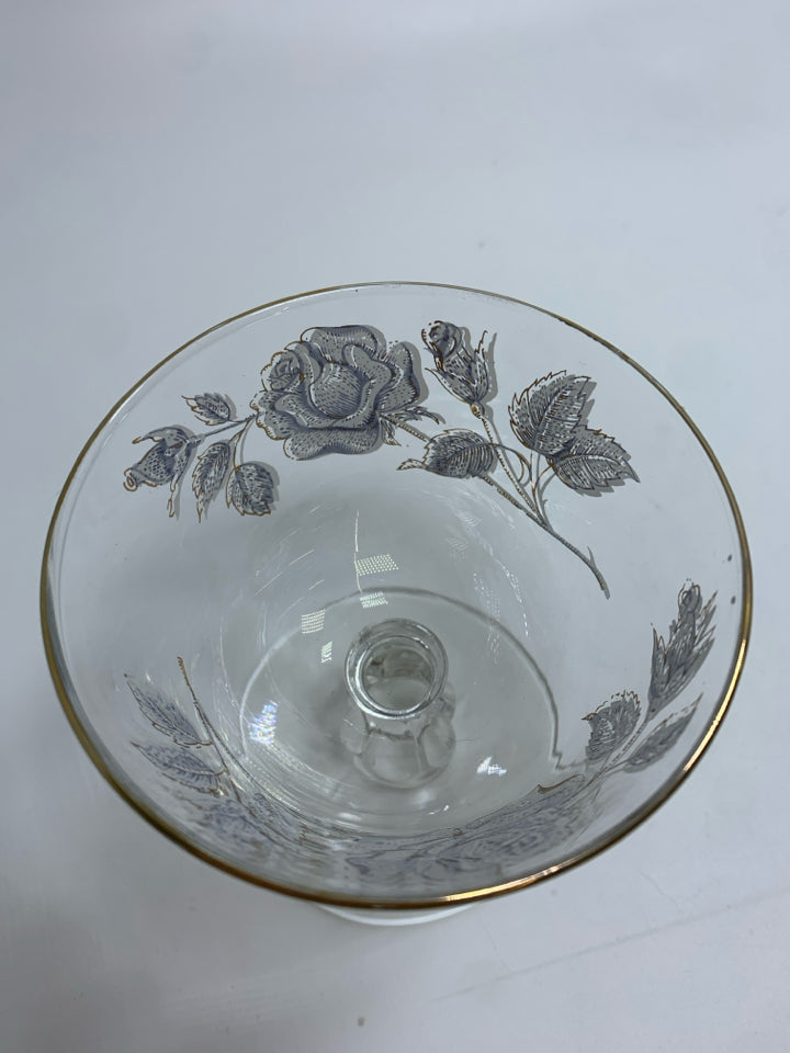 6 VTG GOLD-RIMMED SHERBET GLASSES W/FLOWER DESIGN.