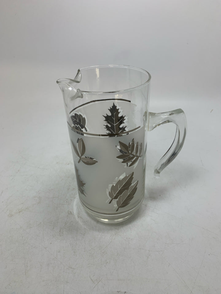 FROSTED GLASS W/ LEAVES PITCHED SPOUT PITCHER.