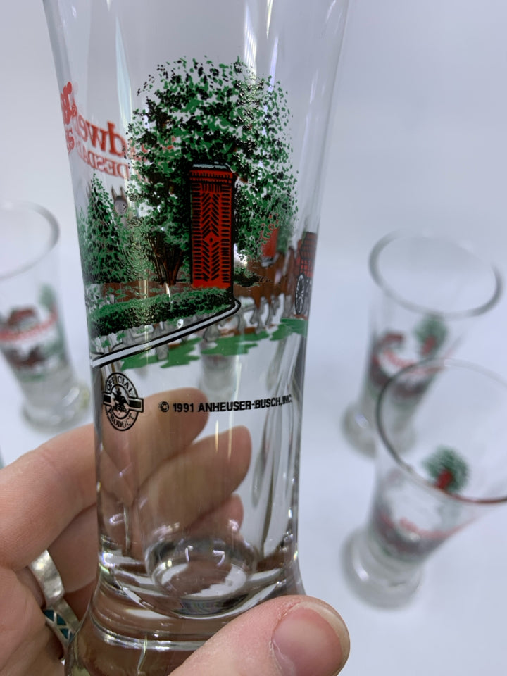 VTG 6 BUDWEISER CLYDESDALES PILSNER GLASSES.