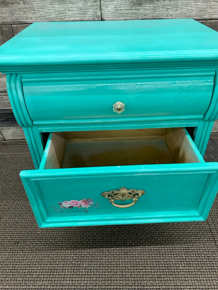 BRIGHT TEAL 2 DRAWER NIGHT STAND.