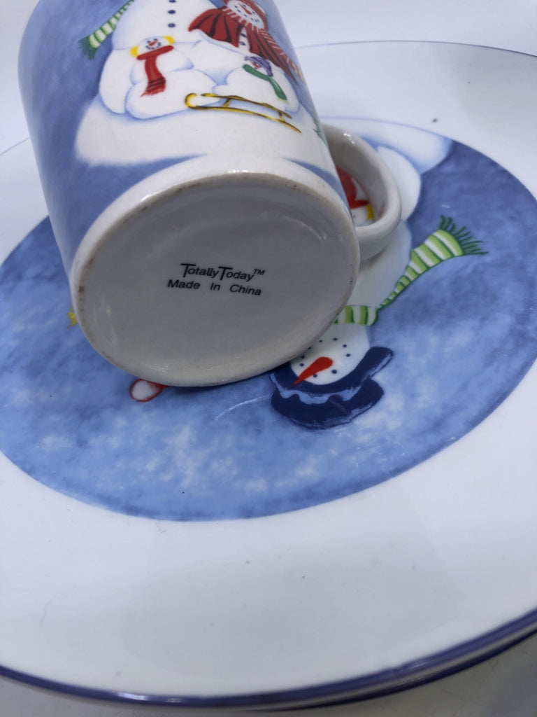 16PC SNOWMAN DISH SET- 4 MUGS, 4 BOWLS, 4 DINNER PLATES, 4 LUNCH PLATES.