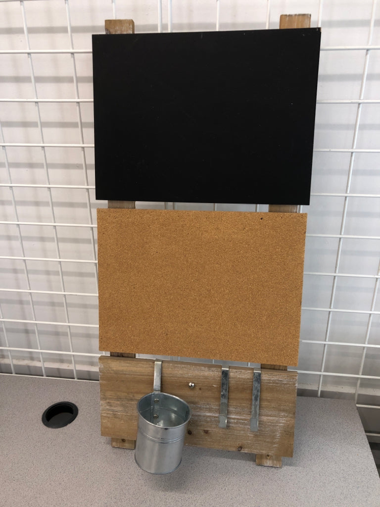 CHALK/CORK BOARD W/ HOOKS.