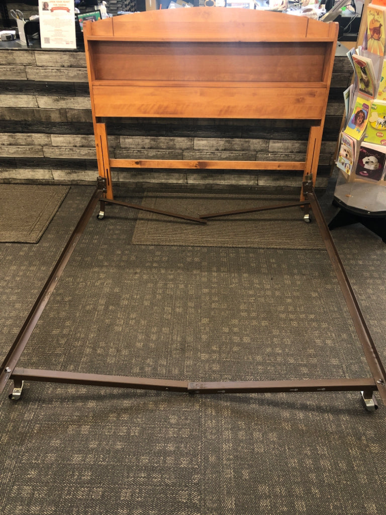 LIGHT TOFFEE WOODEN BOOKCASE FULL/DOUBLE HEADBOARD W/RAILS.