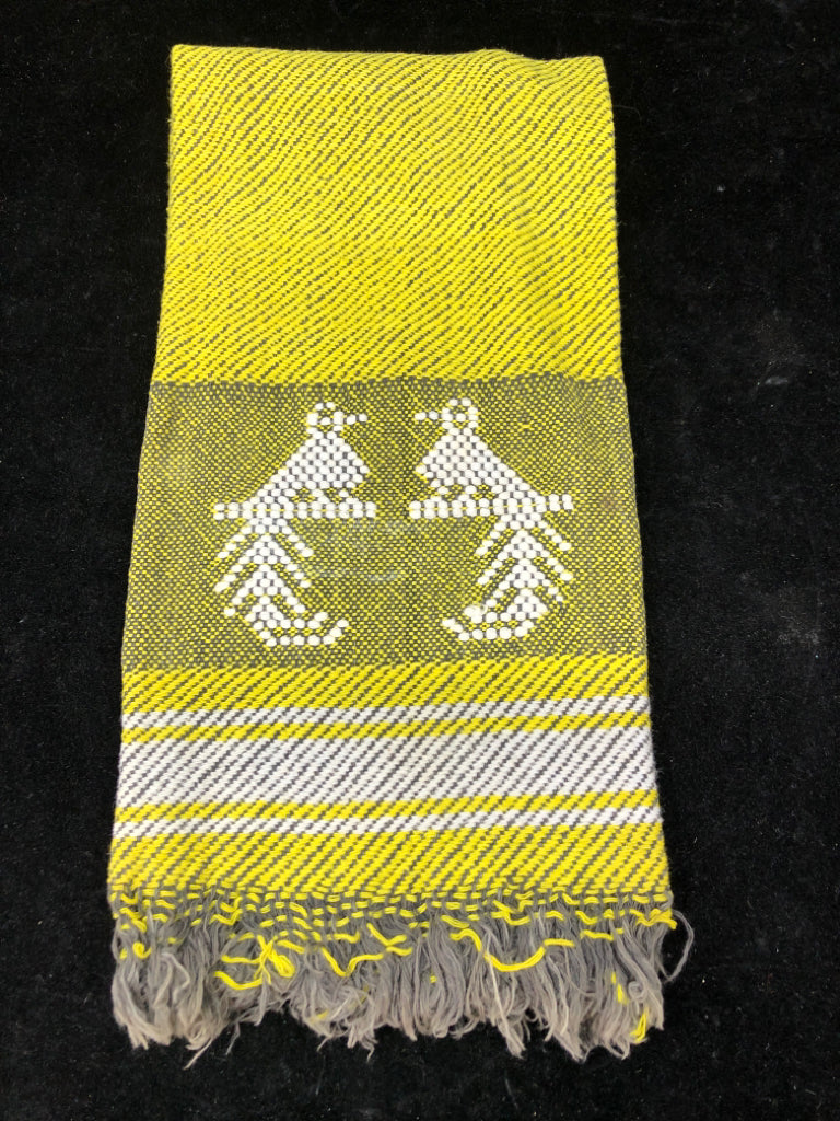 YELLOW WOVEN TEA TOWEL W/2 BIRDS.